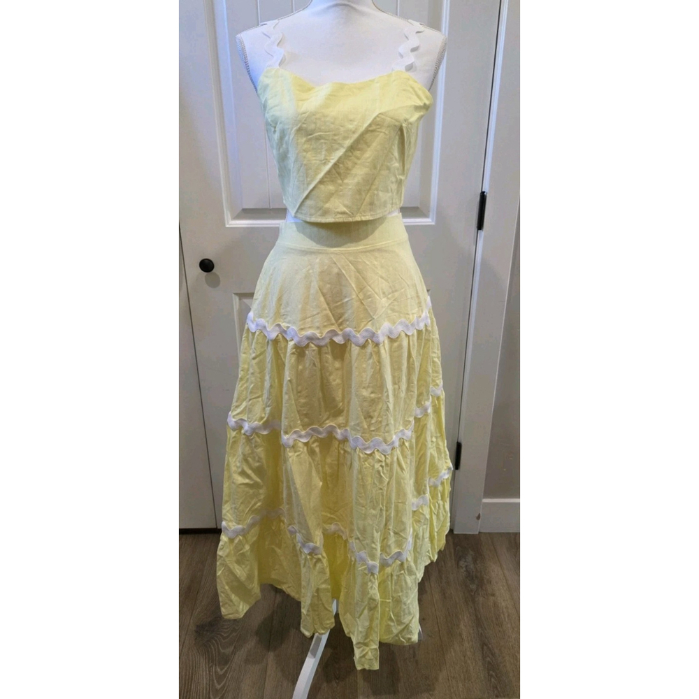 NWT Butter Yellow Two Piece Set Tank Top & Midi Skirt Size L Cottage Core Girly - Picture 4 of 12